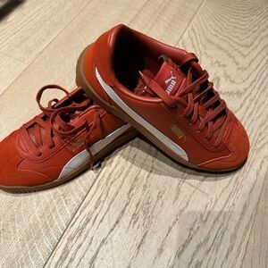 Puma Red and White Sneakers with Suede Finish